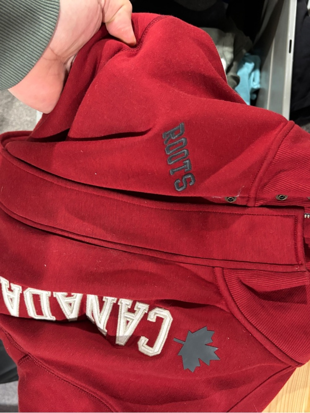 Roots Team Canada Red Zip Sweater with Gray Trim - Picture 3 of 9